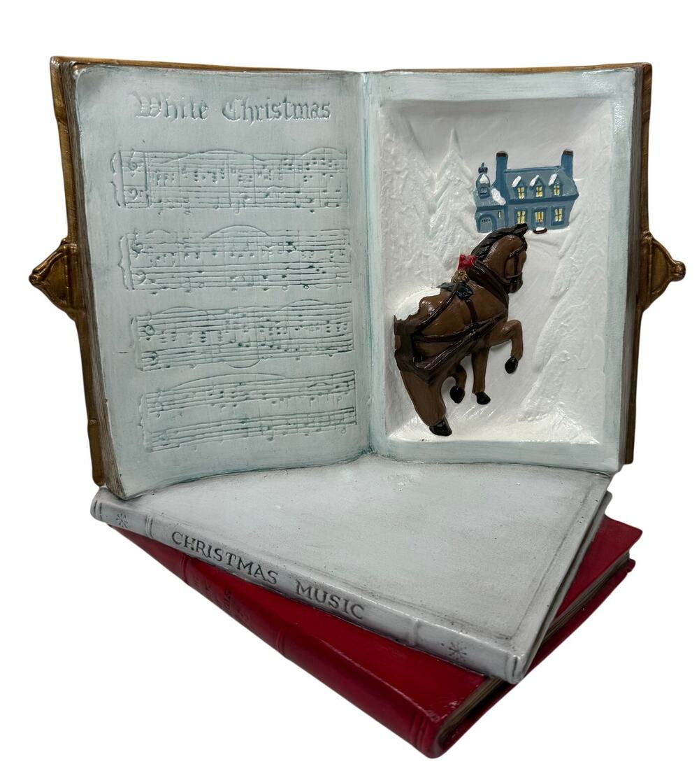 1985 Care Inc Resin Christmas Book Shelf Display White Christmas
